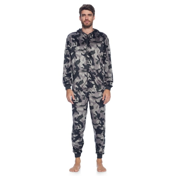 Ashford & Brooks Men's Adult Mink Fleece Hooded One-Piece Union Suit Pajamas