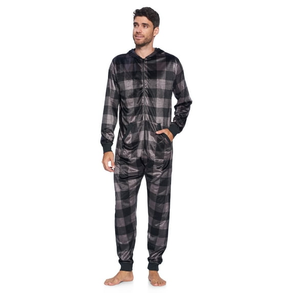 Ashford & Brooks Men's Adult Mink Fleece Hooded One-Piece Union Suit Pajamas