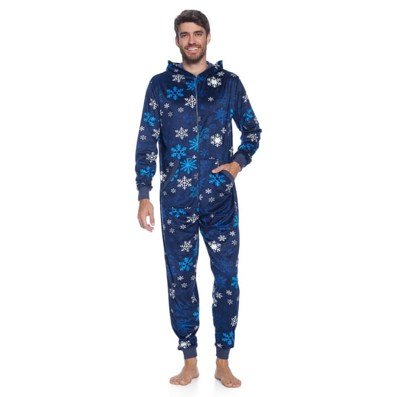 Ashford & Brooks Men's Adult Mink Fleece Hooded One-Piece Union Suit Pajamas