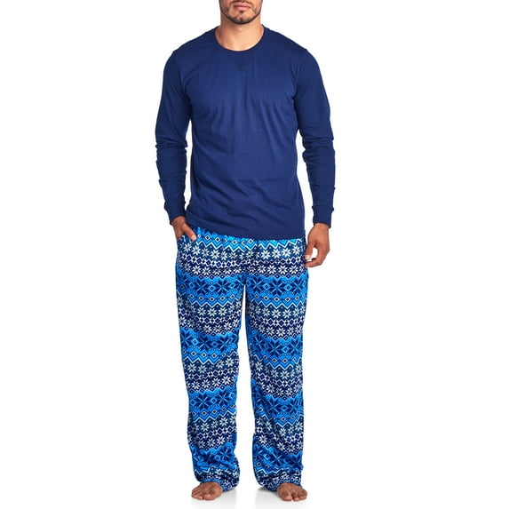 Ashford & Brooks Men's Jersey Knit Long-Sleeve Top and Mink Fleece Bottom Pajama Set