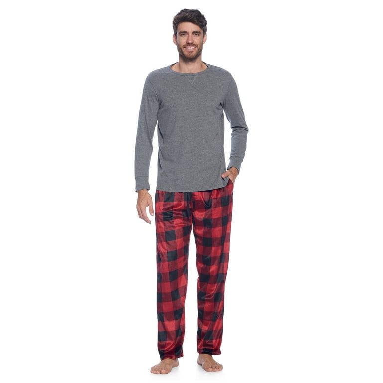 Ashford Brooks Men s Jersey Knit Long Sleeve Top and Mink Fleece Bottom Pajama Set