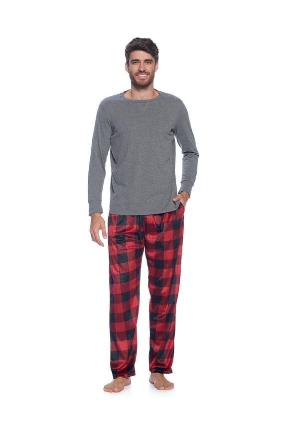 Men's Jersey Knit Long-Sleeve Top and Mink Fleece Bottom Pajama Set