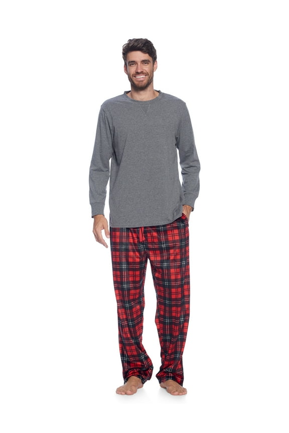 Men's Jersey Knit Long-Sleeve Top and Mink Fleece Bottom Pajama Set