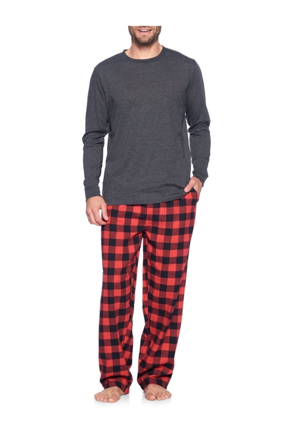 Men’s Long-Sleeve Top Flannel Pants Pajama Sleepwear Set