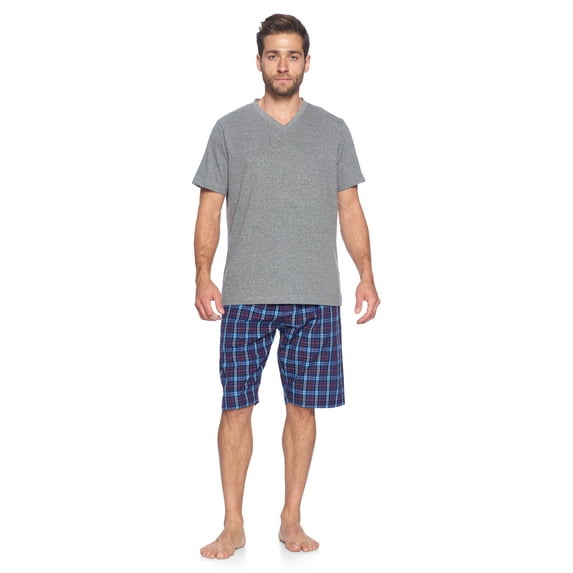 Ashford & Brooks Men's Woven Short Sleeve Jersey Top & Pajama Shorts Set