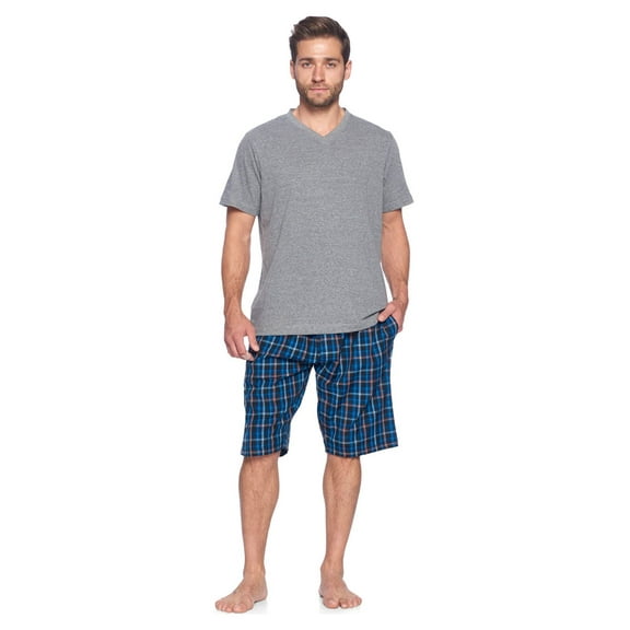 Ashford & Brooks Men's Woven Short Sleeve Jersey Top & Pajama Shorts Set