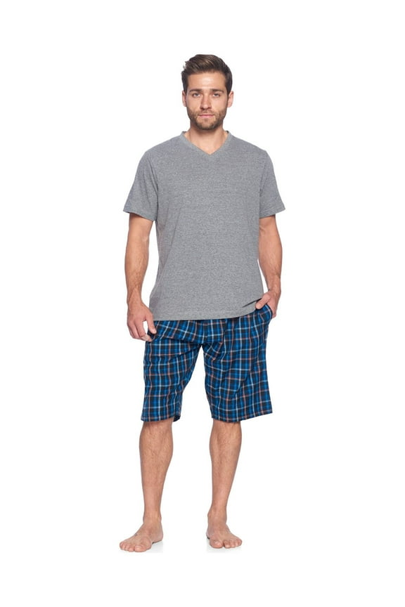 Men's Woven Short Sleeve Jersey Top & Pajama Shorts Set