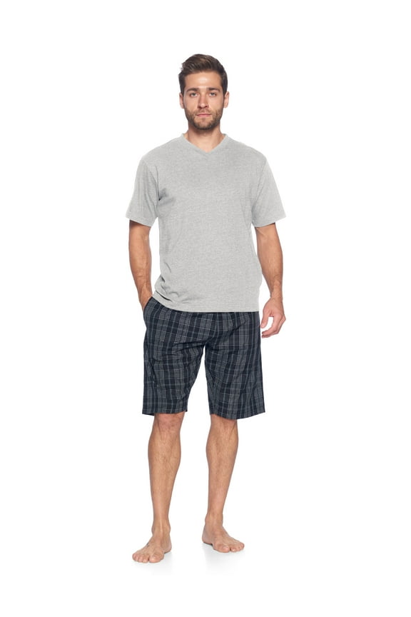 Men's Woven Short Sleeve Jersey Top & Pajama Shorts Set