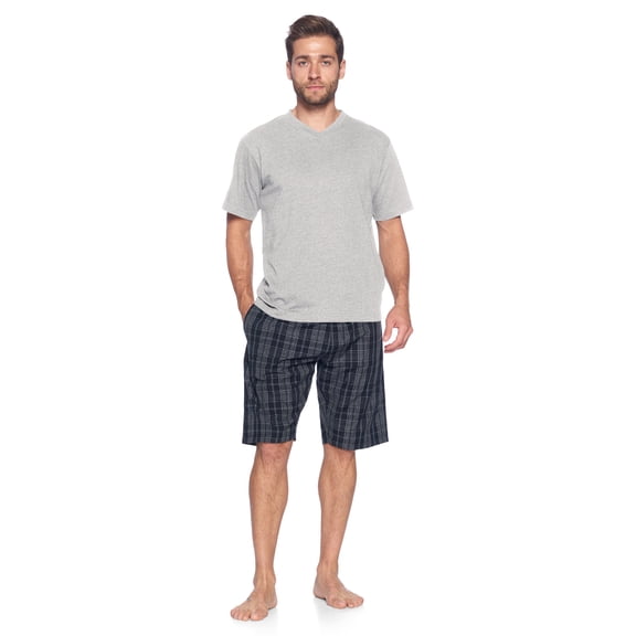 Ashford & Brooks Men's Woven Short Sleeve Jersey Top & Pajama Shorts Set