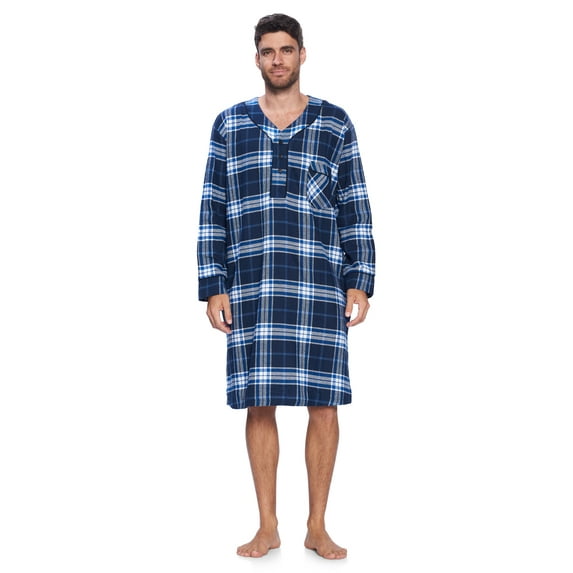 Ashford & Brooks Mens Flannel Plaid Long Sleep Shirt Henley Nightshirt