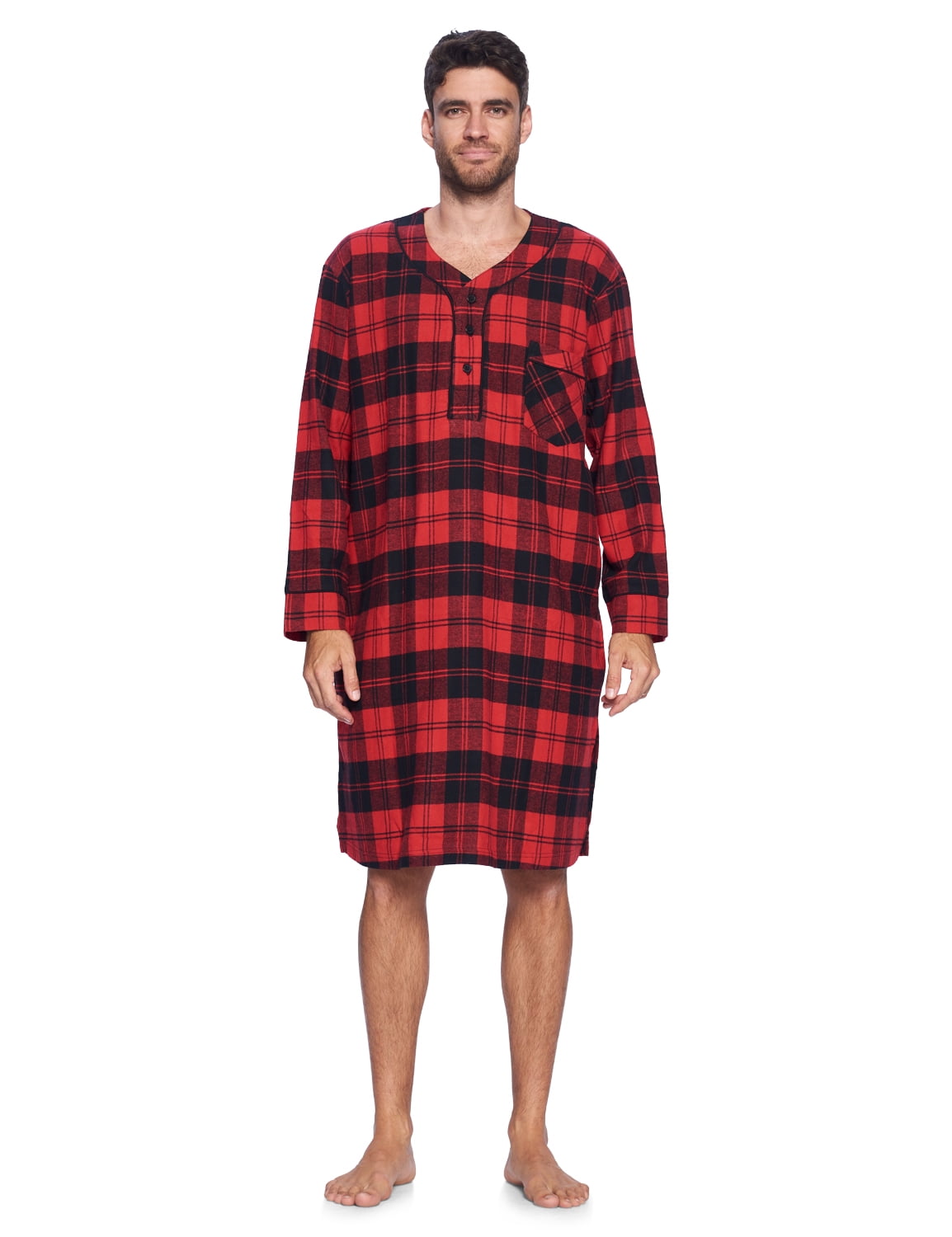 Ashford Brooks Mens Flannel Plaid Long Sleep Shirt Henley