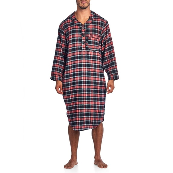 Ashford & Brooks Mens Flannel Plaid Long Sleep Shirt Henley Nightshirt