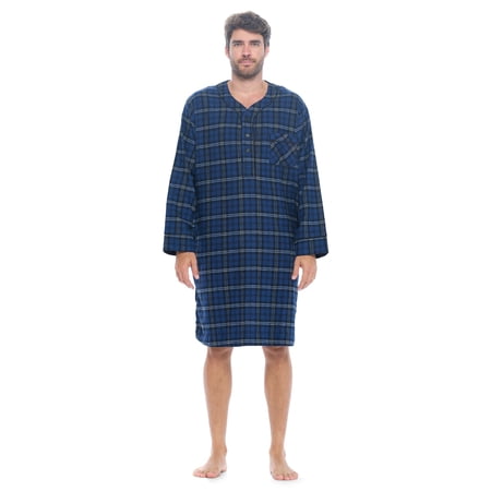Ashford & Brooks Mens Flannel Plaid Long Sleep Shirt Henley Nightshirt