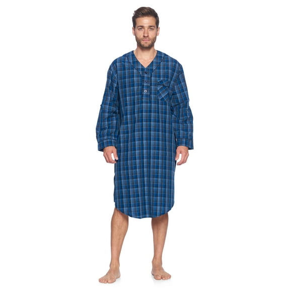Ashford & Brooks Mens Woven Long Sleep Shirt Nightshirt, Blue/Grey, M