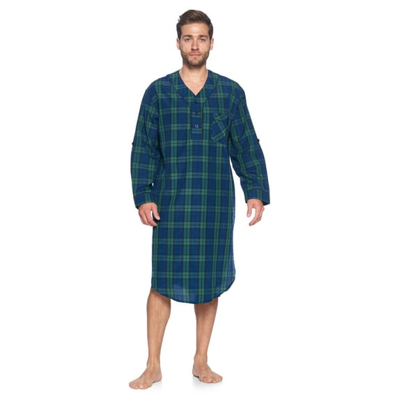 Ashford & Brooks Mens Woven Long Sleep Shirt Nightshirt, Green Blackwatch, L