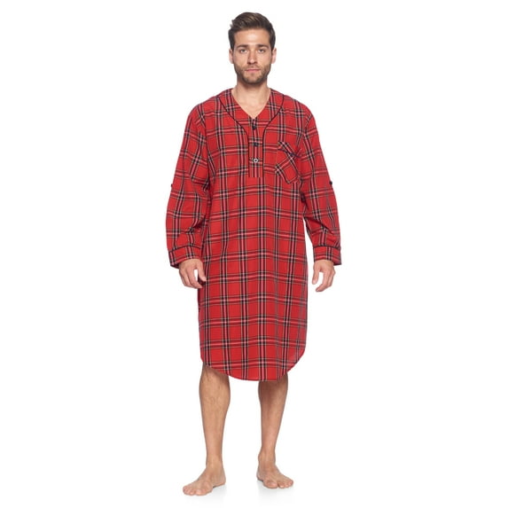 Ashford & Brooks Mens Woven Long Sleep Shirt Nightshirt, Red/Black Stewart, L