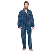 Ashford & Brooks Mens Woven Pajamas Long Pj Set, Black/Blue/Plaid, S