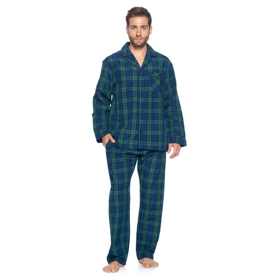 Ashford & Brooks Mens Woven Pajamas Long Pj Set, Green Blackwatch, XL