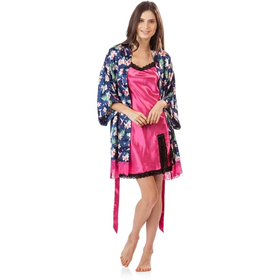 Ashford & Brooks Women's 2 Piece Satin Robe and Nightie Set