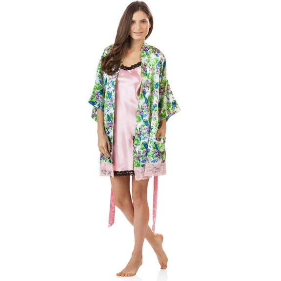 Ashford & Brooks Women's 2 Piece Satin Robe and Nightie Set