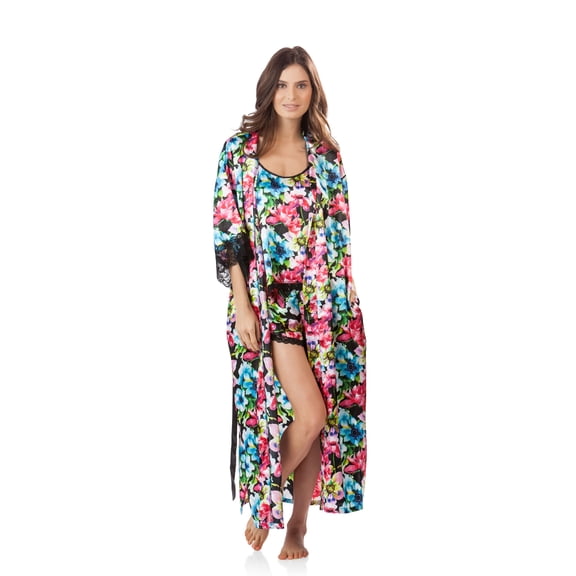 Ashford & Brooks Women's 3 Piece Satin Long Robe and Pajama Set