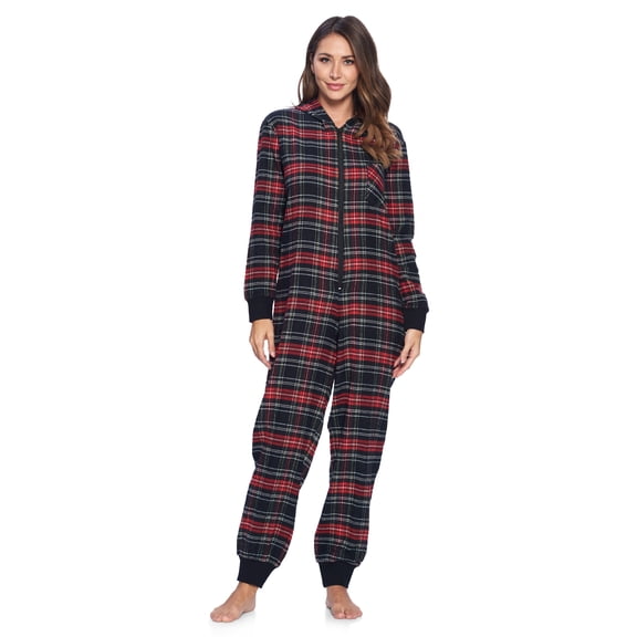 Ashford & Brooks Women's Flannel Hooded One Piece Pajama Union Jumpsuit