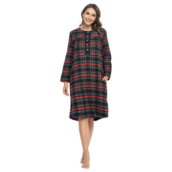 Ashford & Brooks Women's Flannel Plaid Long Sleeve Nightgown
