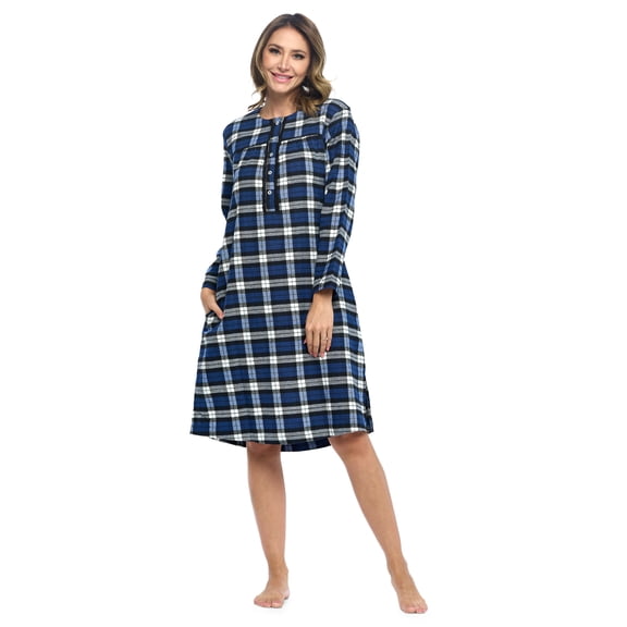 Ashford & Brooks Women's Flannel Plaid Long Sleeve Nightgown