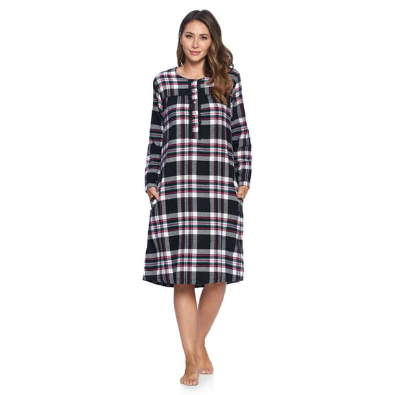 Ashford & Brooks Women's Flannel Plaid Long Sleeve Nightgown