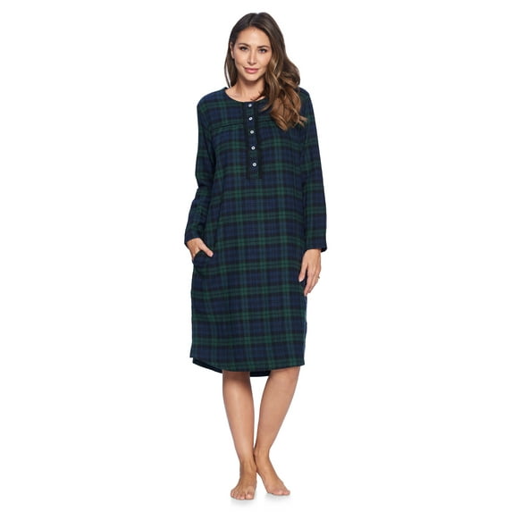 Ashford & Brooks Women's Flannel Plaid Long Sleeve Nightgown