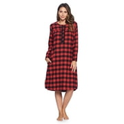 ASHFORD & BROOKS Women's Flannel Plaid Long Sleeve Nightgown