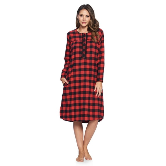 Ashford & Brooks Women's Flannel Plaid Long Sleeve Nightgown