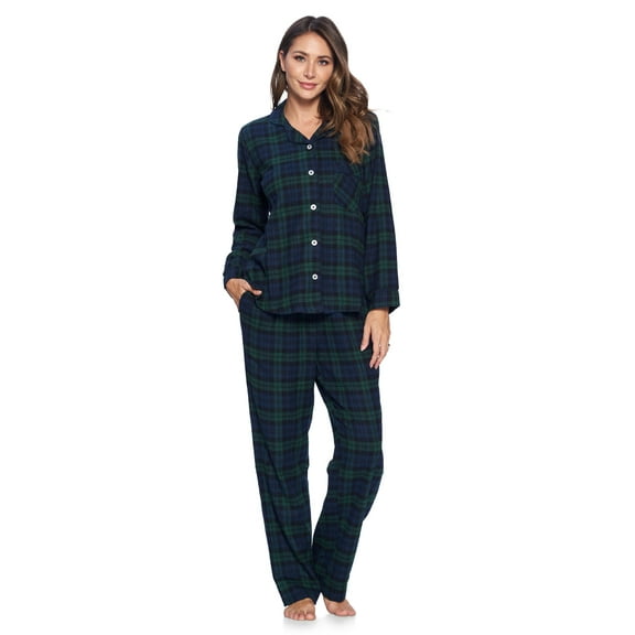 Ashford & Brooks Women's Flannel Plaid Pajamas Long Sleeve Button Down Pj Set