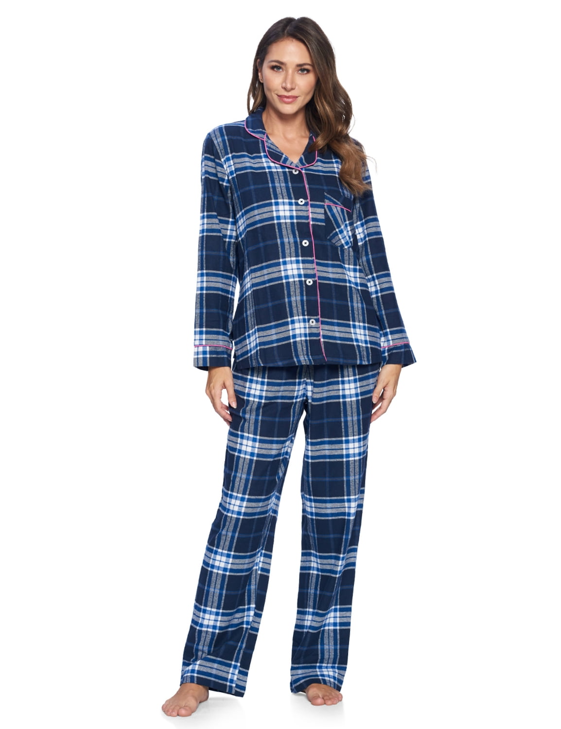 Ashford & Brooks Women's Flannel Plaid Pajamas Long Sleeve Button