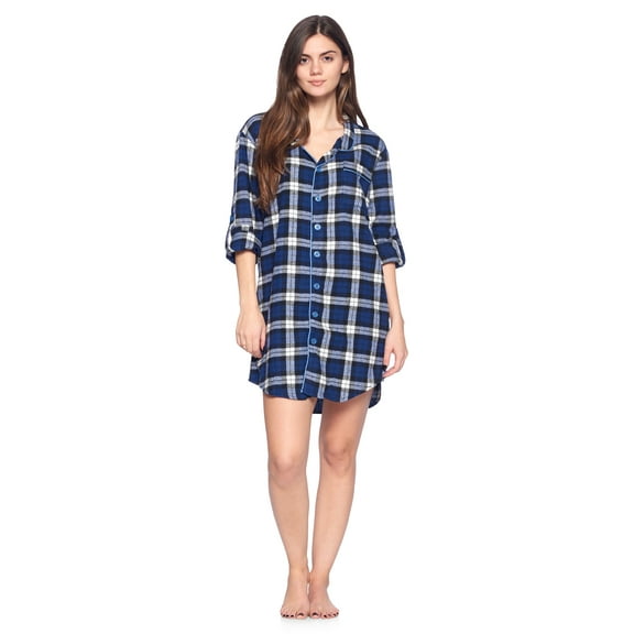 Ashford & Brooks Women's Flannel Plaid Sleep Shirt Button Down Nightgown