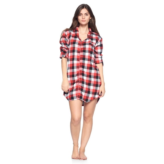 Ashford & Brooks Women's Flannel Plaid Sleep Shirt Button Down Nightgown