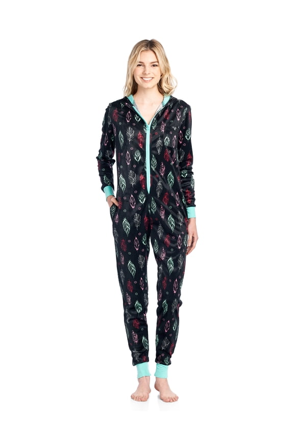 Women's Fleece Hooded One Piece Pajama Union Jumpsuit