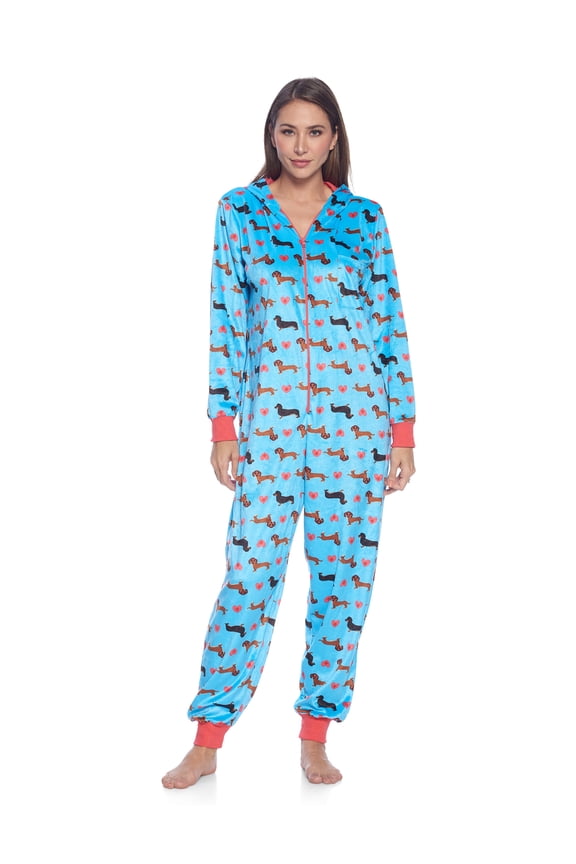 Women's Fleece Hooded One Piece Pajama Union Jumpsuit