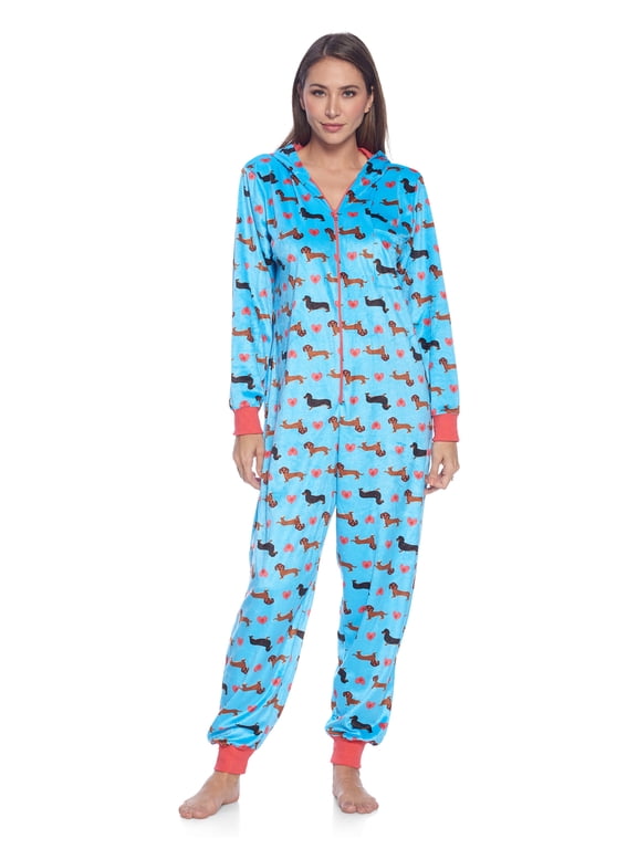Women's Fleece Hooded One Piece Pajama Union Jumpsuit