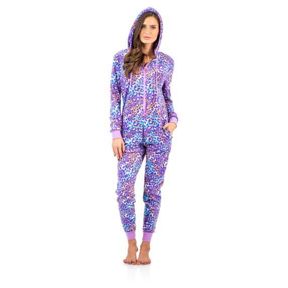 Ashford & Brooks Women's Microfleece Hooded One Piece Pajama Jumpsuit