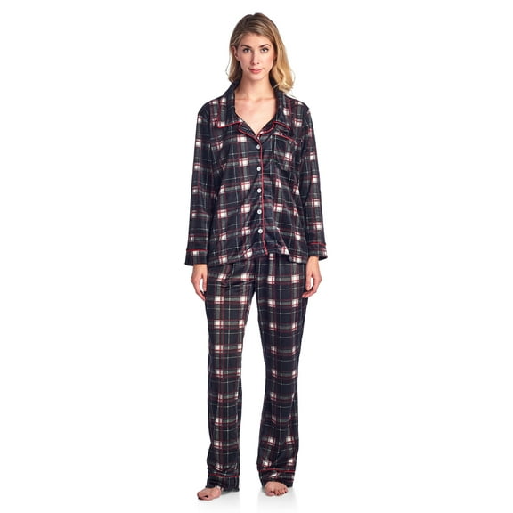 Ashford & Brooks Women's Minky Micro Fleece Button Up Pajama Set
