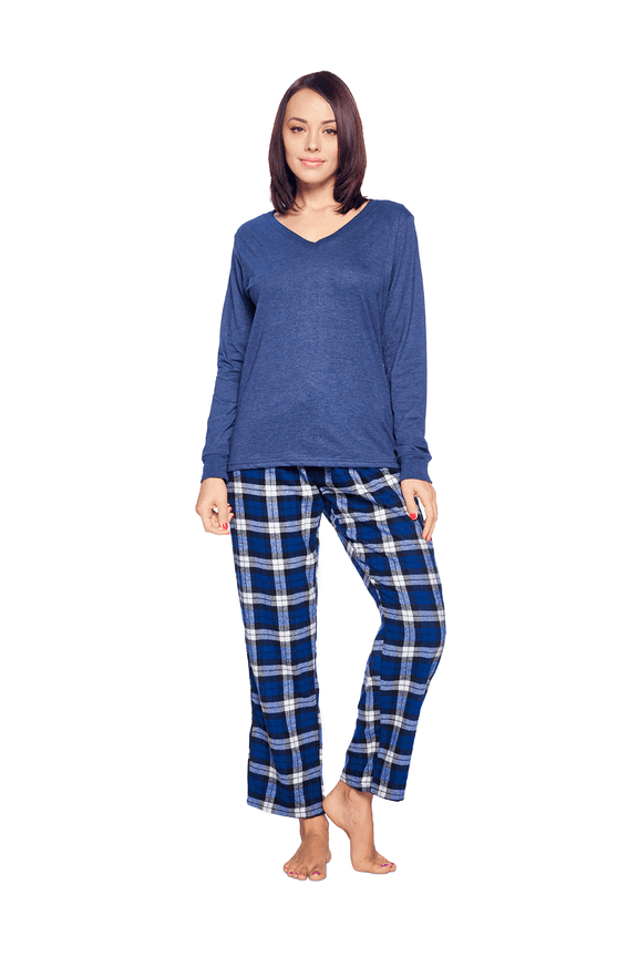 Women’s Pajama Set | Cotton Knit Top & Flannel Pants Sleepwear PJs
