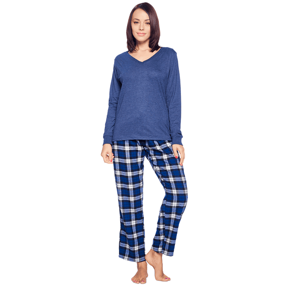 Ashford & Brooks Women’s Pajama Set | Cotton Knit Top & Flannel Pants Sleepwear PJs