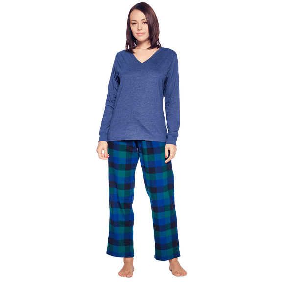 Ashford & Brooks Women’s Pajama Set | Cotton Knit Top & Flannel Pants Sleepwear PJs