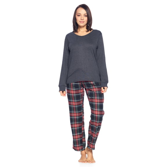Ashford & Brooks Women’s Pajama Set | Cotton Knit Top & Flannel Pants Sleepwear PJs