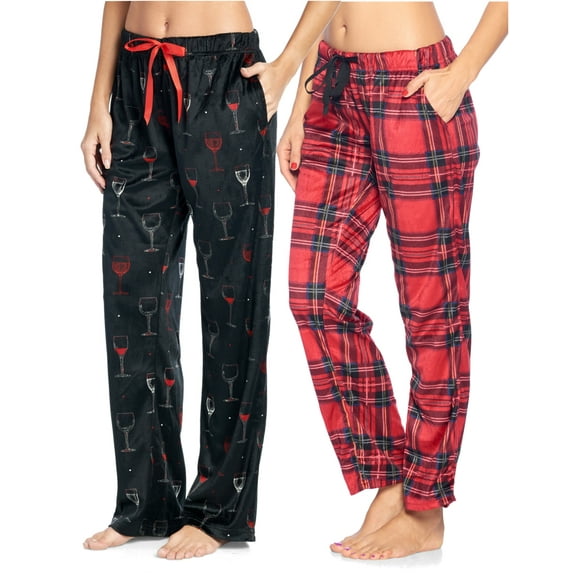 Ashford & Brooks Women's Plush Mink Fleece Pajama Sleep Pants 2 Pack - Set 7