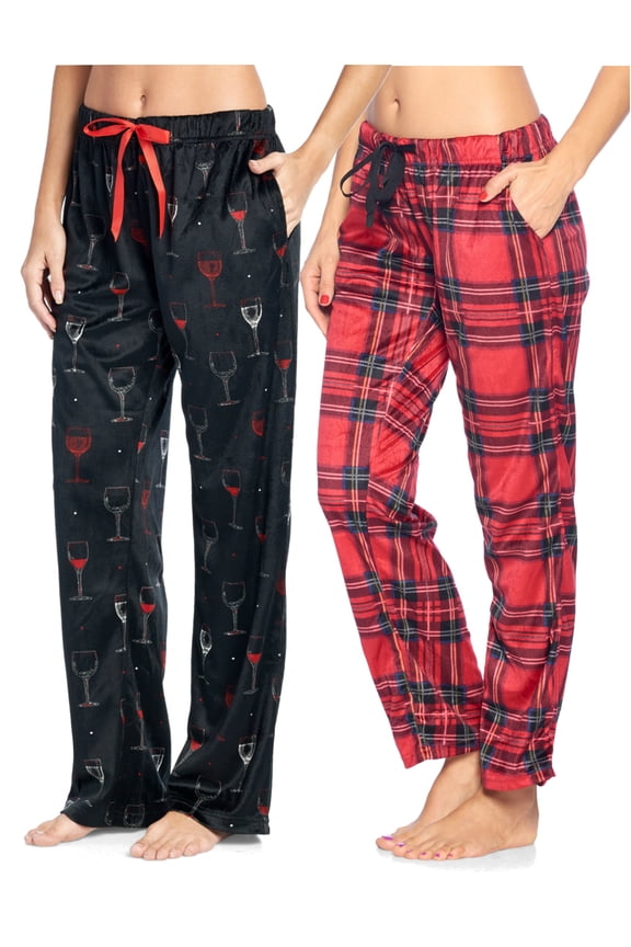 Women's Plush Mink Fleece Pajama Sleep Pants 2 Pack - Set 7