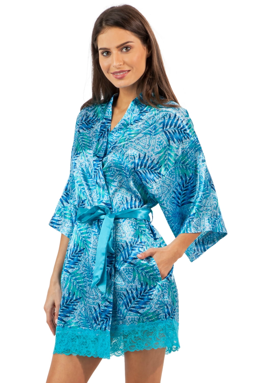 Female Short Robe Ashford & Brooks Women's Satin Kimono Bridesmaid Short Robe - Silky ...