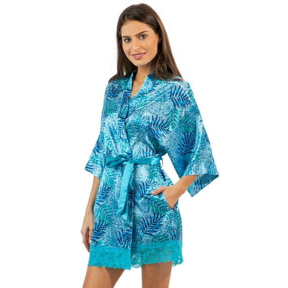 Ashford & Brooks Women's Satin Kimono Bridesmaid Short Robe - Silky Bathrobe with Pockets