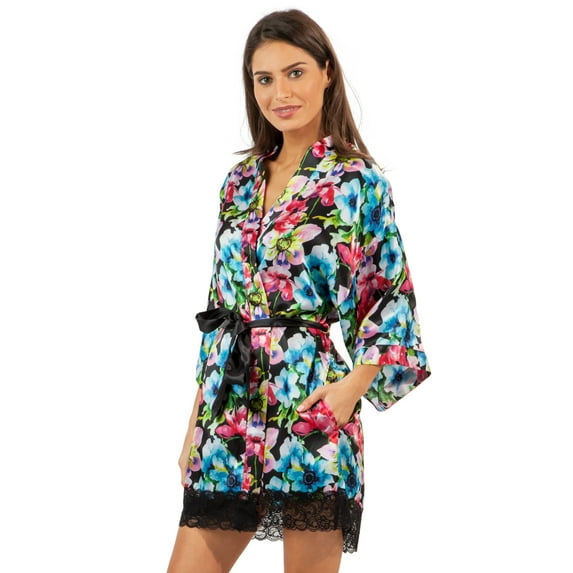 Ashford & Brooks Women's Satin Kimono Bridesmaid Short Robe - Silky Bathrobe with Pockets